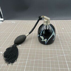 Correia Art Glass Atomizer Black Silver Blue with Atomizer signed